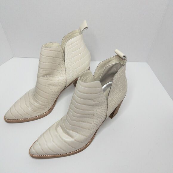 Dolce Vita Croc Embossed Ankle Boots White Western Block Heel Booties Sz 9 - Picture 13 of 16
